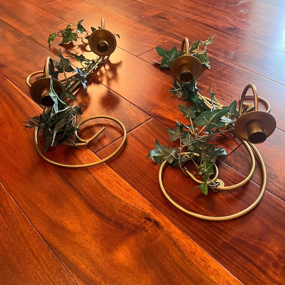VTG Metal Ivy Wall Candle Sconces Pair Home Interiors Style Hollywood Regency